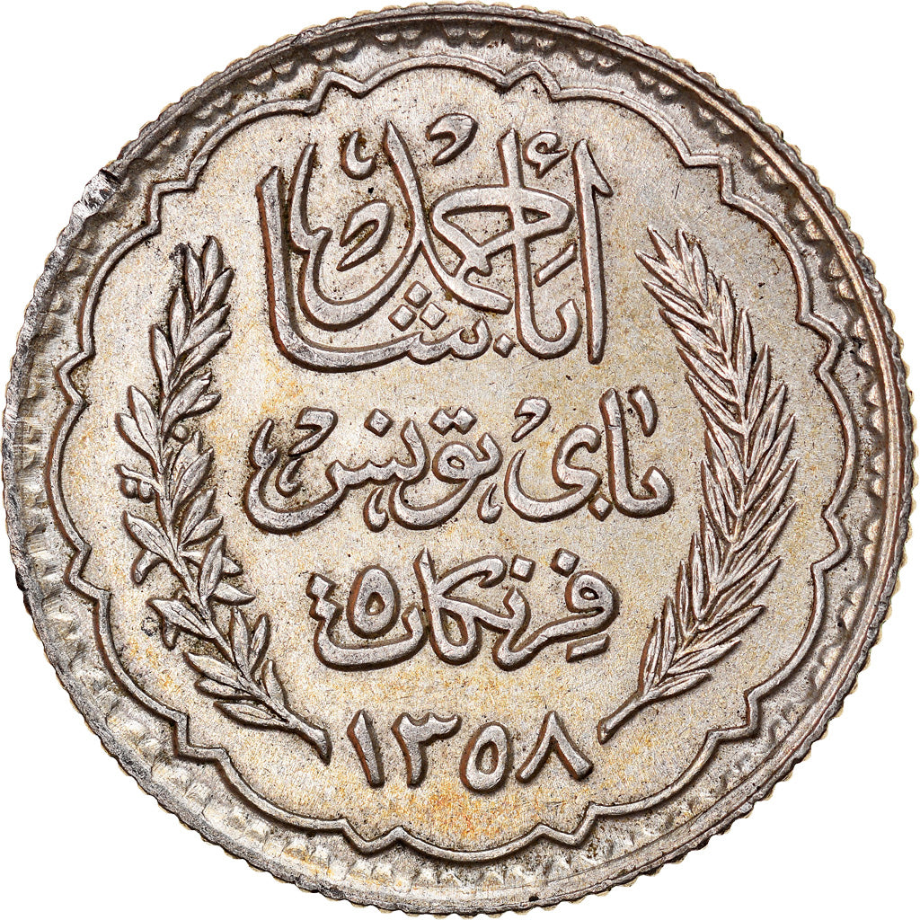 Monnaie, Tunisie, Ahmad Pasha Bey, 5 Francs, 1939, Paris, SUP, Argent, KM:264