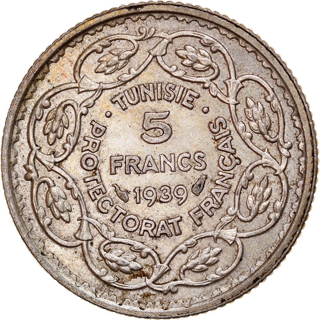 Monnaie, Tunisie, Ahmad Pasha Bey, 5 Francs, 1939, Paris, SUP, Argent, KM:264