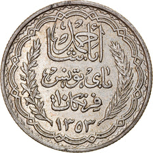 Coin, Tunisia, Ahmad Pasha Bey, 10 Francs, AH 1353/1934, Paris, AU(50-53)