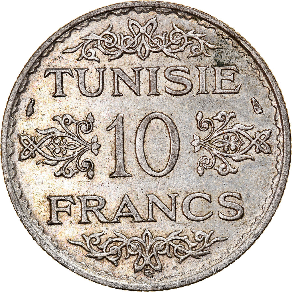 Coin, Tunisia, Ahmad Pasha Bey, 10 Francs, AH 1353/1934, Paris, AU(50-53)