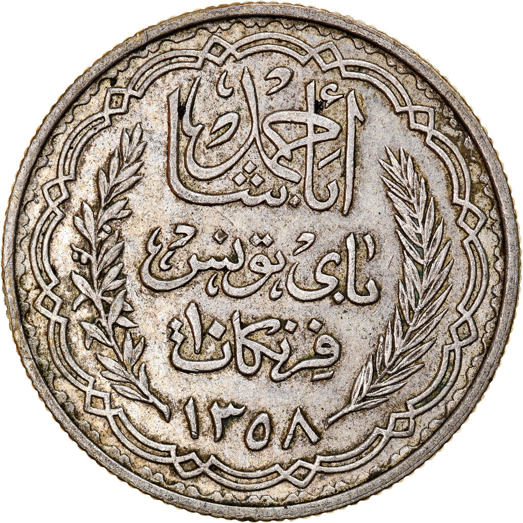Moneta, Tunisia, Ahmad Pasha Bey, 10 Francs, 1939, Paris, EF(40-45), Srebro