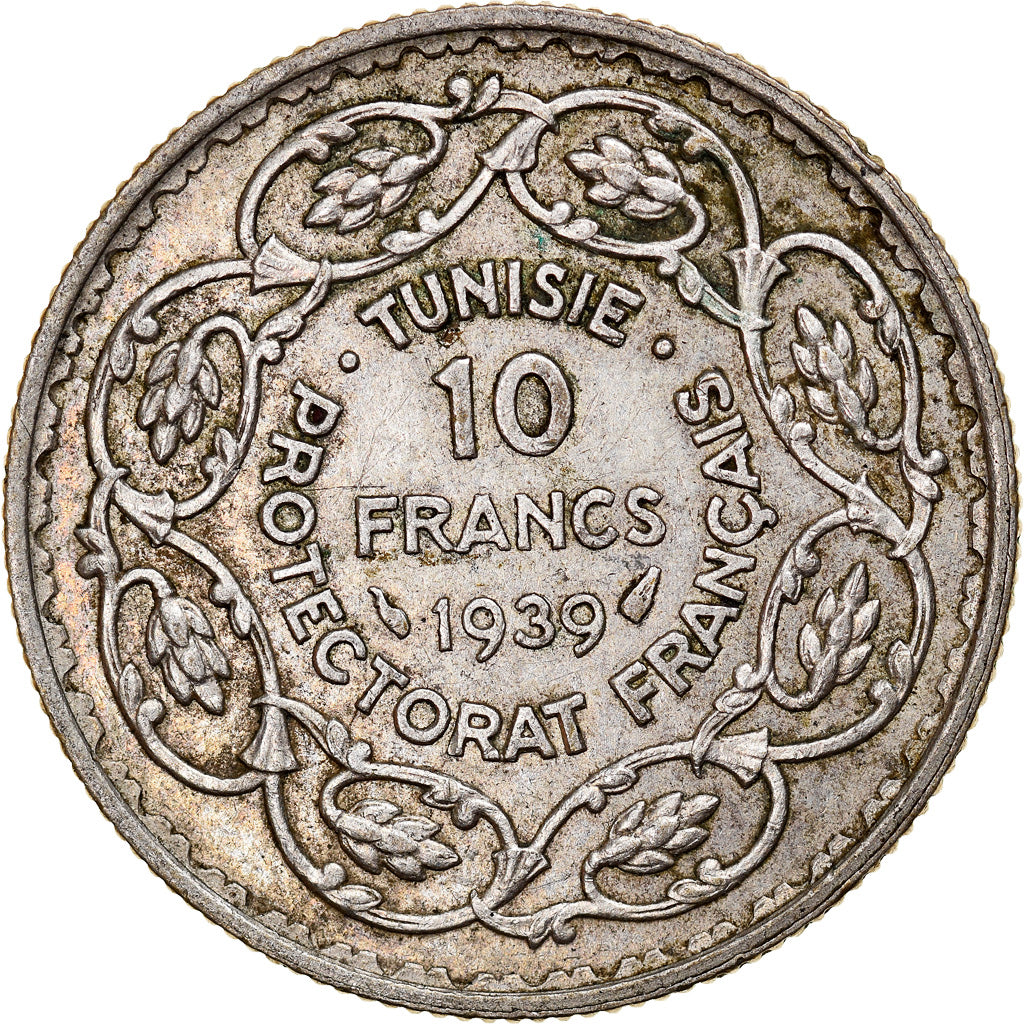 Moneta, Tunisia, Ahmad Pasha Bey, 10 Francs, 1939, Paris, EF(40-45), Srebro