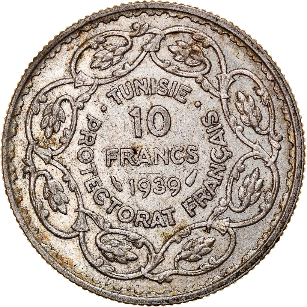 Coin, Tunisia, Ahmad Pasha Bey, 10 Francs, 1939, Paris, EF(40-45), Silver
