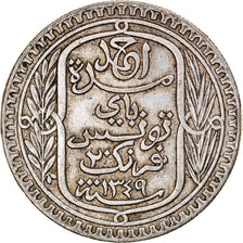 Moneda, Túnez, Ahmad Pasha Bey, 20 Francs, 1930, Paris, MBC, Plata, KM:256