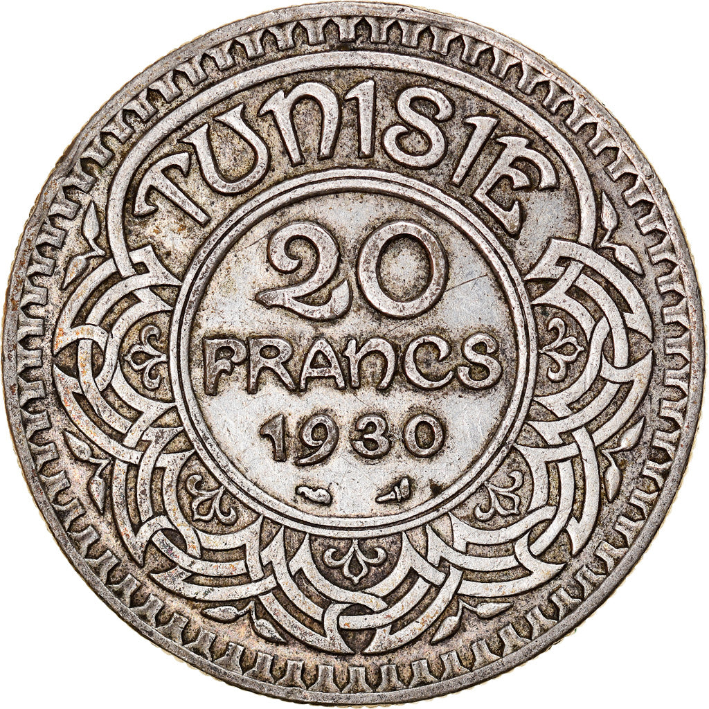 Monnaie, Tunisie, Ahmad Pasha Bey, 20 Francs, 1930, Paris, TTB, Argent, KM:256