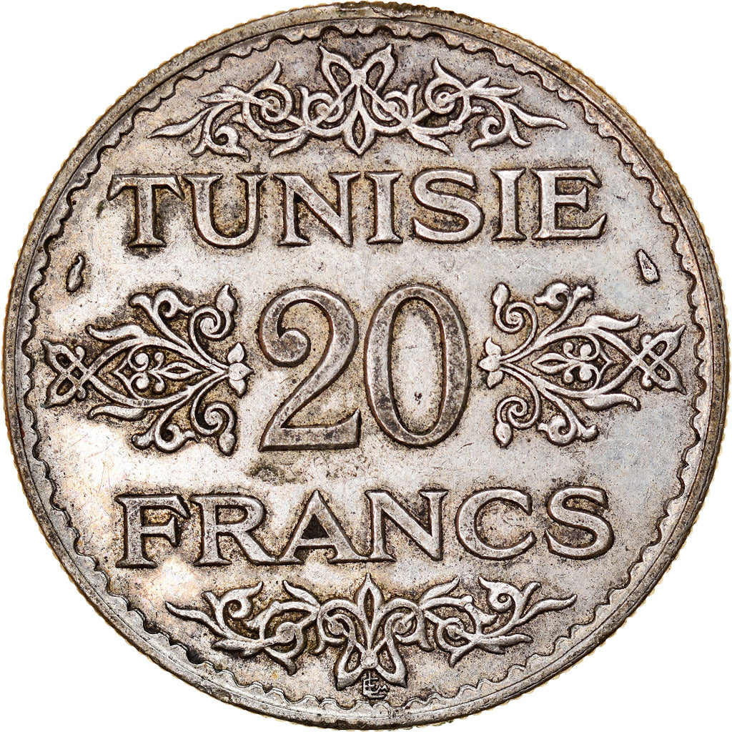 Moneta, Tunisia, Ahmad Pasha Bey, 20 Francs, 1934, Paris, BB, Argento, KM:263