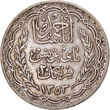 Moeda, Tunísia, Ahmad Pasha Bey, 20 Francs, 1934, Paris, EF(40-45), Prata