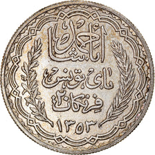 Moneta, Tunisia, Ahmad Pasha Bey, 20 Francs, 1934, Paris, BB+, Argento, KM:263