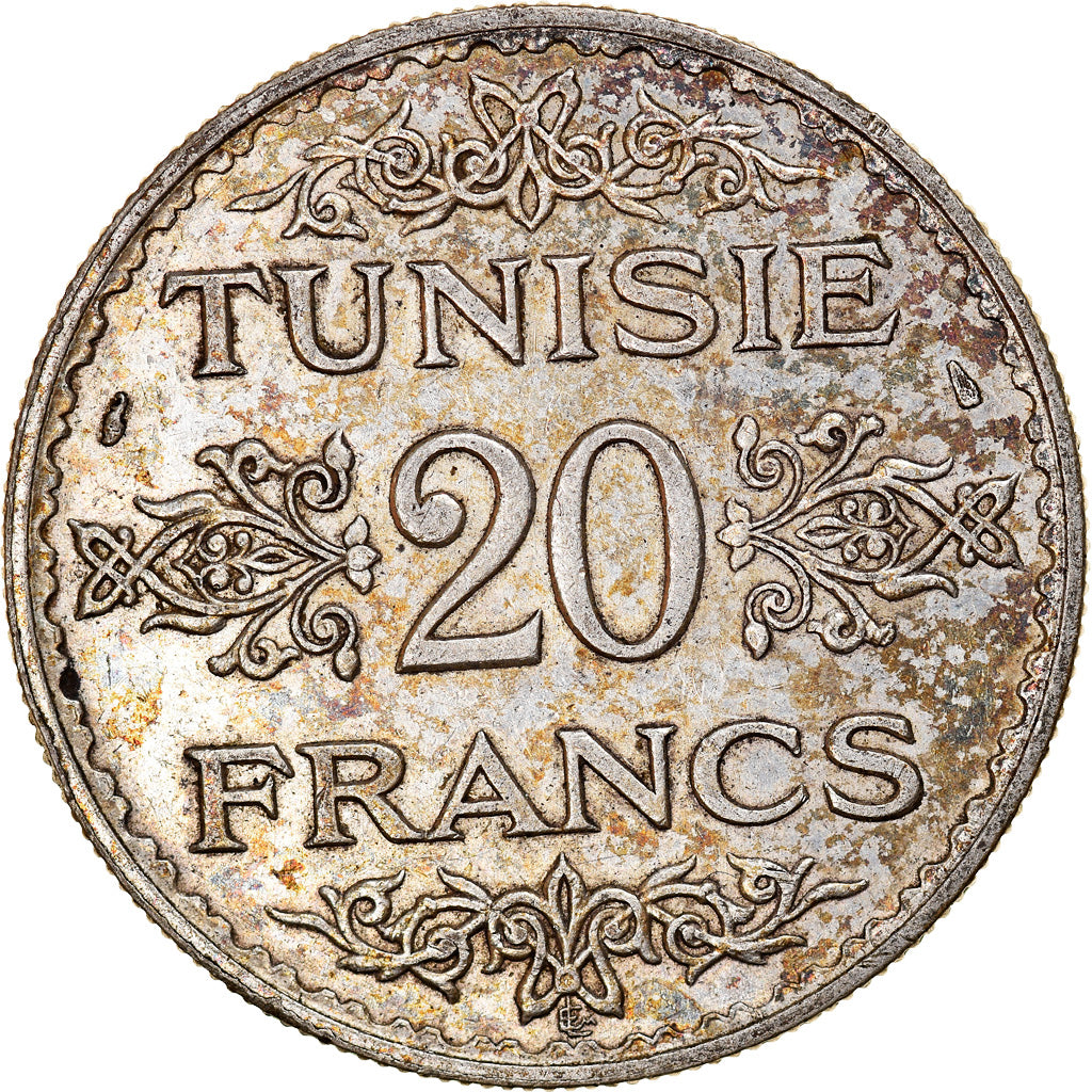 Moneta, Tunisia, Ahmad Pasha Bey, 20 Francs, 1934, Paris, BB+, Argento, KM:263