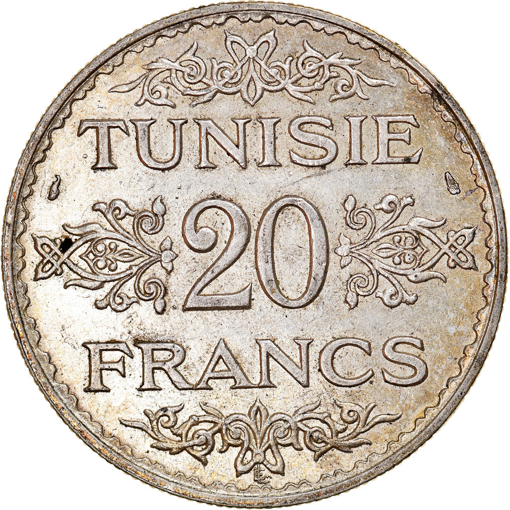 Monnaie, Tunisie, Ahmad Pasha Bey, 20 Francs, 1934, Paris, SUP, Argent, KM:263
