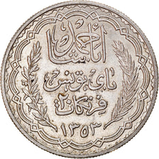 Coin, Tunisia, Ahmad Pasha Bey, 20 Francs, 1934, Paris, AU(55-58), Silver