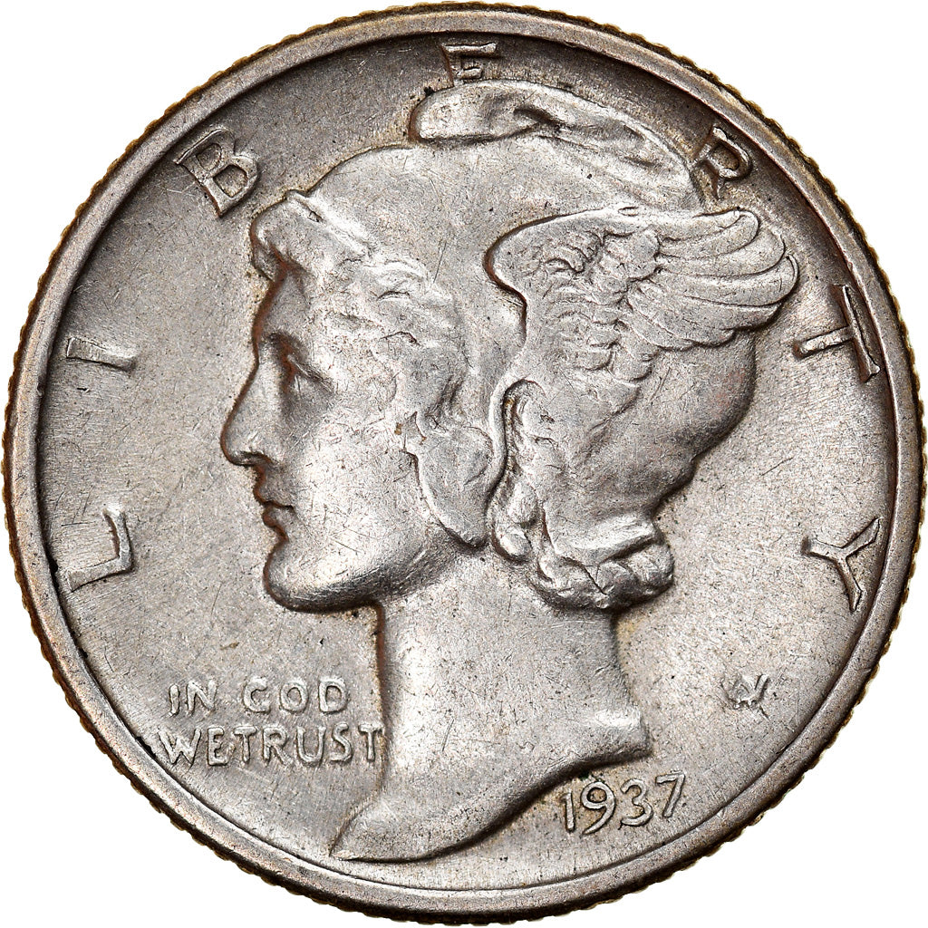 Coin, United States, Mercury Dime, Dime, 1937, U.S. Mint, Philadelphia