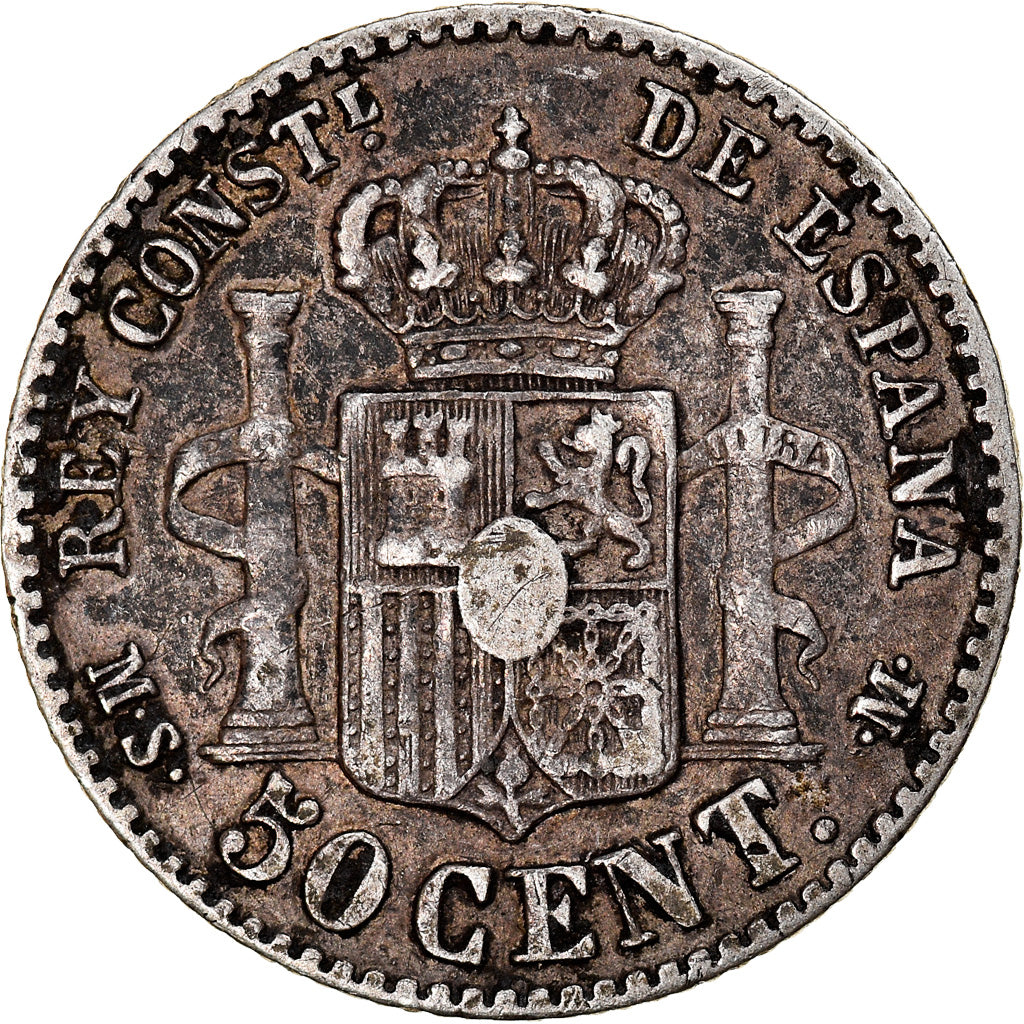 Moeda, Espanha, Alfonso XII, 50 Centimos, 1880, Madrid, AU(50-53), Prata, KM:685