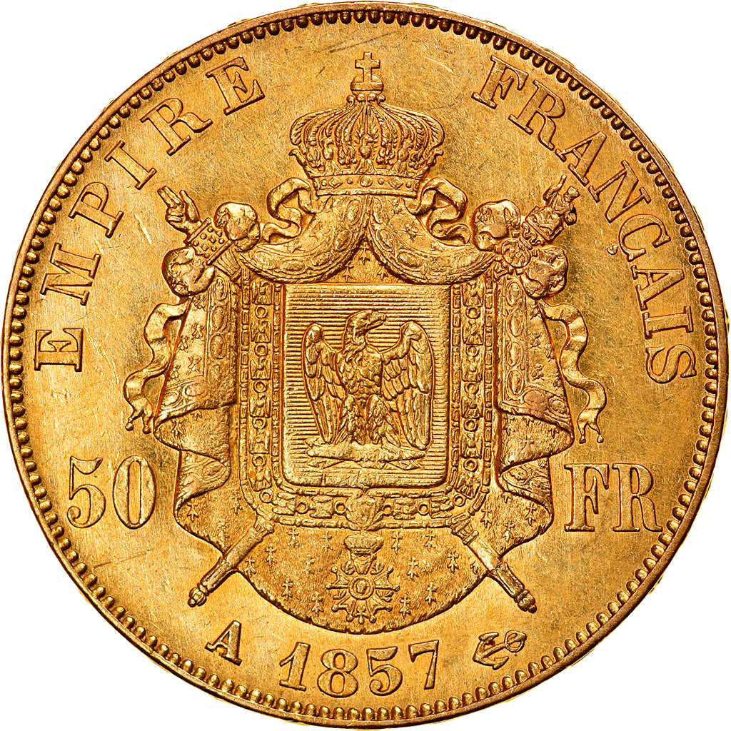 Moneta, Francja, Napoleon III, Napoléon III, 50 Francs, 1857, Paris, AU(50-53)