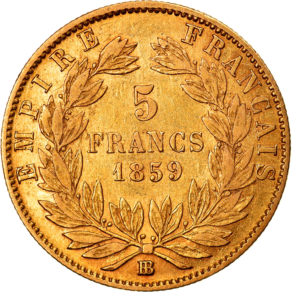 Munten, Frankrijk, Napoleon III, Napoléon III, 5 Francs, 1859, Strasbourg, ZF