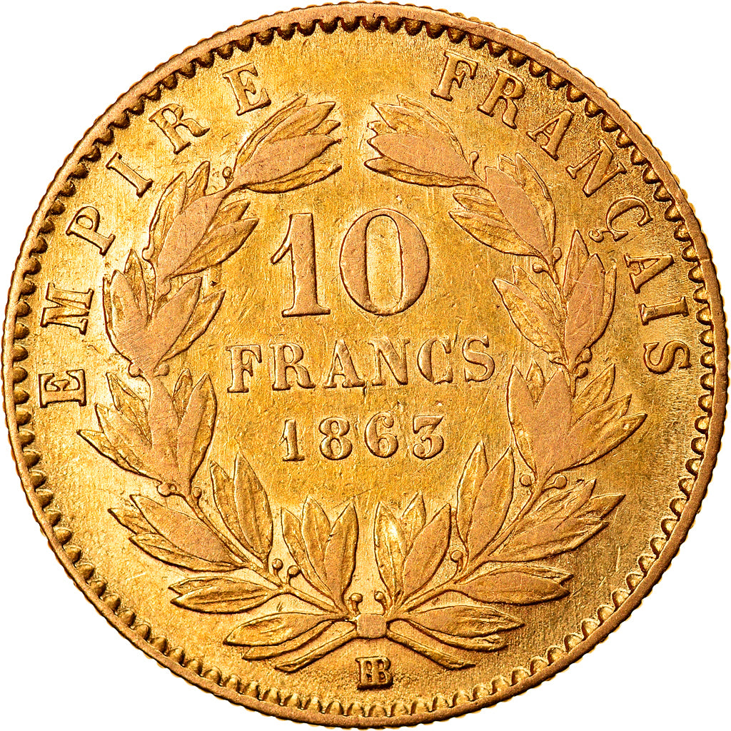 Moneda, Francia, Napoleon III, Napoléon III, 10 Francs, 1863, Strasbourg, MBC