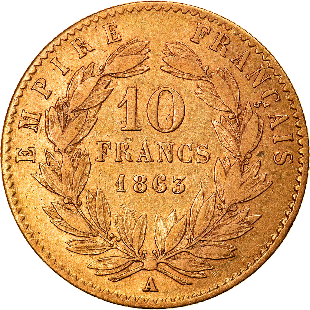 Moneta, Francja, Napoleon III, Napoléon III, 10 Francs, 1863, Paris, EF(40-45)