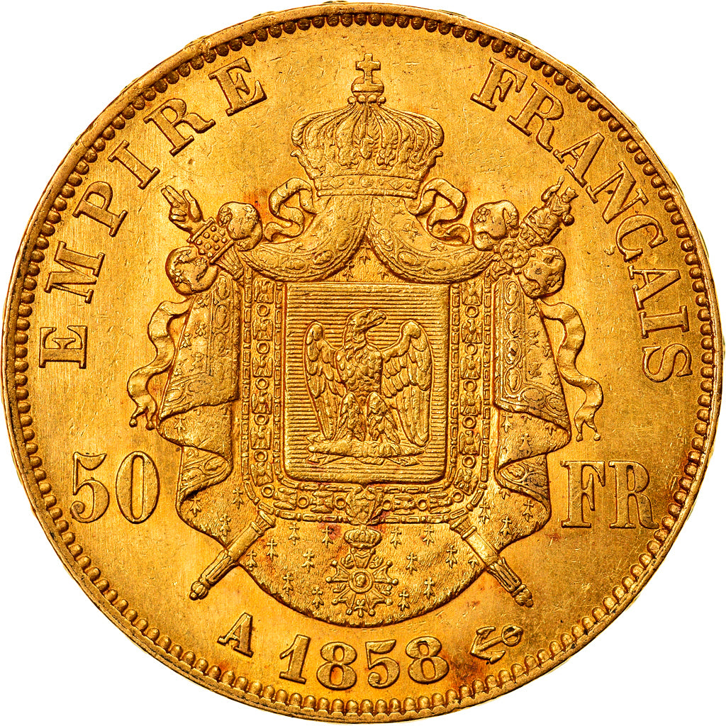 Moneta, Francja, Napoleon III, Napoléon III, 50 Francs, 1858, Paris, AU(50-53)