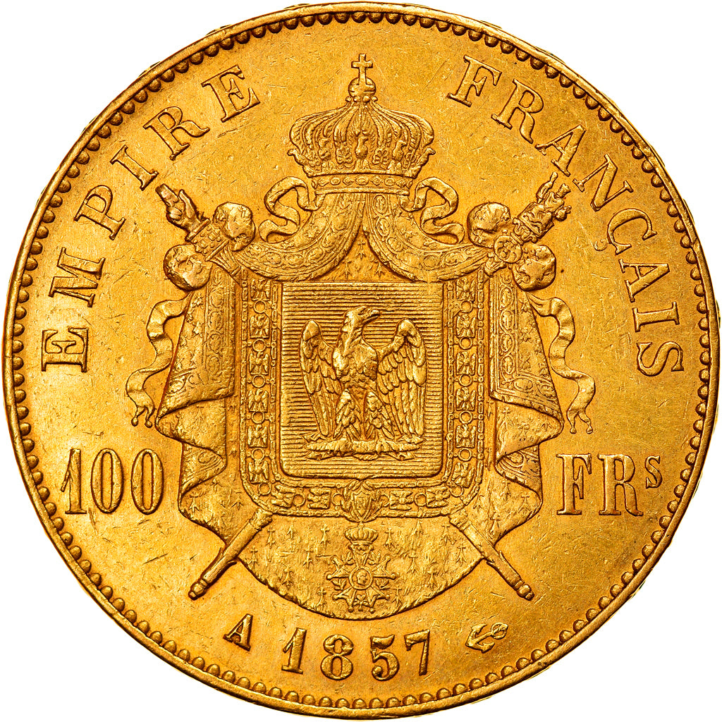 Coin, France, Napoleon III, 100 Francs, 1857, Paris, EF(40-45), Gold, KM:786.1
