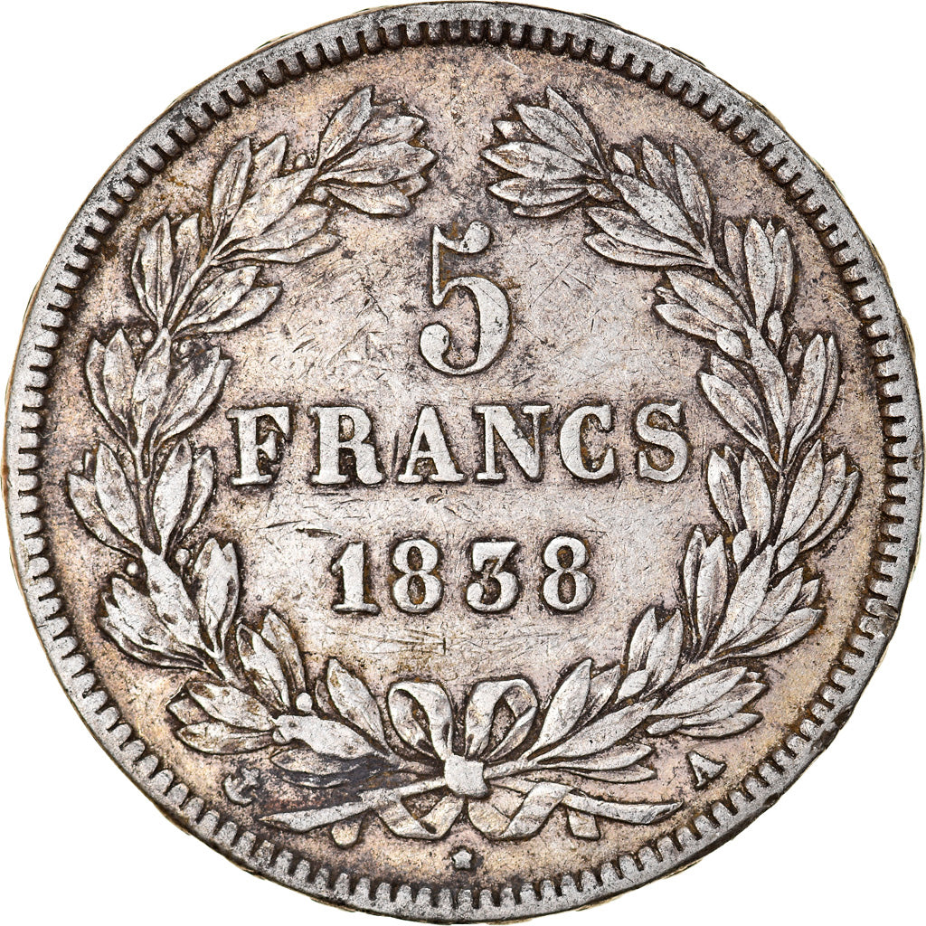 Münze, Frankreich, Louis-Philippe, 5 Francs, 1838, Paris, S+, Silber, KM:749.1