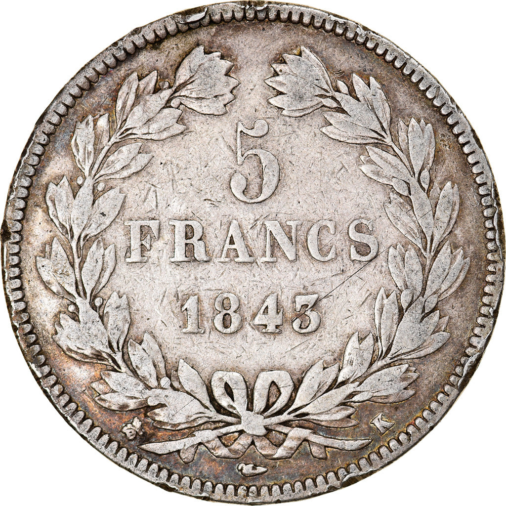 Monnaie, France, Louis-Philippe, 5 Francs, 1843, Bordeaux, TB, Argent