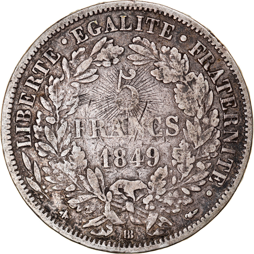 Coin, France, Cérès, 5 Francs, 1849, Strasbourg, VF(20-25), Silver, KM:761.2