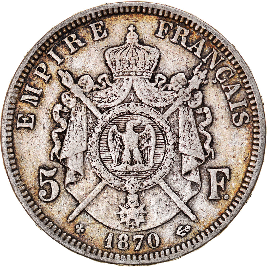 Moneta, Francia, Napoléon III, 5 Francs, 1870, Strasbourg, BB, Argento