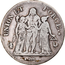 Moeda, França, Union et Force, 5 Francs, AN 7, Paris, VF(30-35), Prata