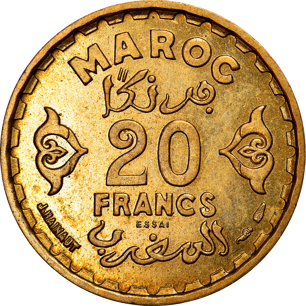 Moneta, Marocco, 20 Francs, 1371/1952, Paris, ESSAI, SPL+, Alluminio-bronzo