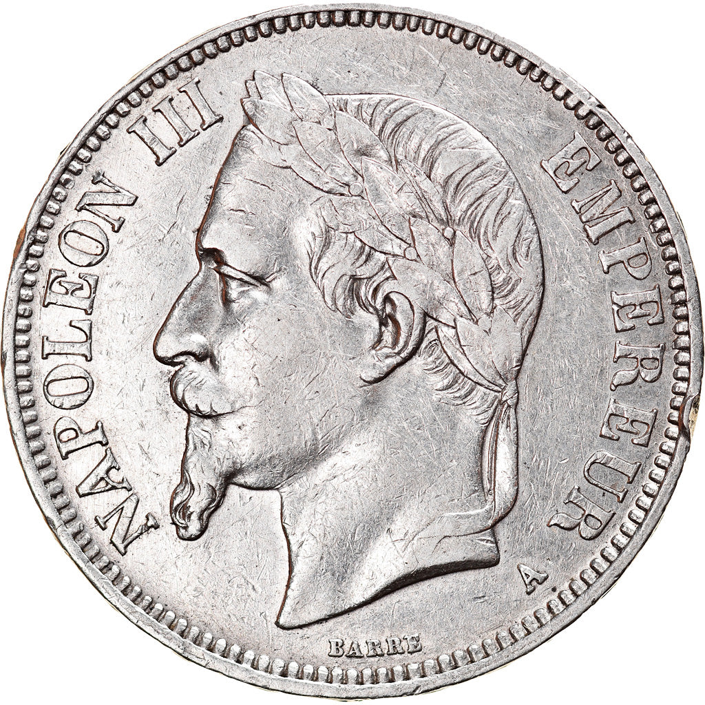Moneda, Francia, Napoleon III, Napoléon III, 5 Francs, 1870, Paris, MBC, Plata