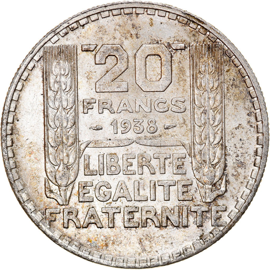Moneta, Francja, Turin, 20 Francs, 1938, Paris, AU(55-58), Srebro, KM:879