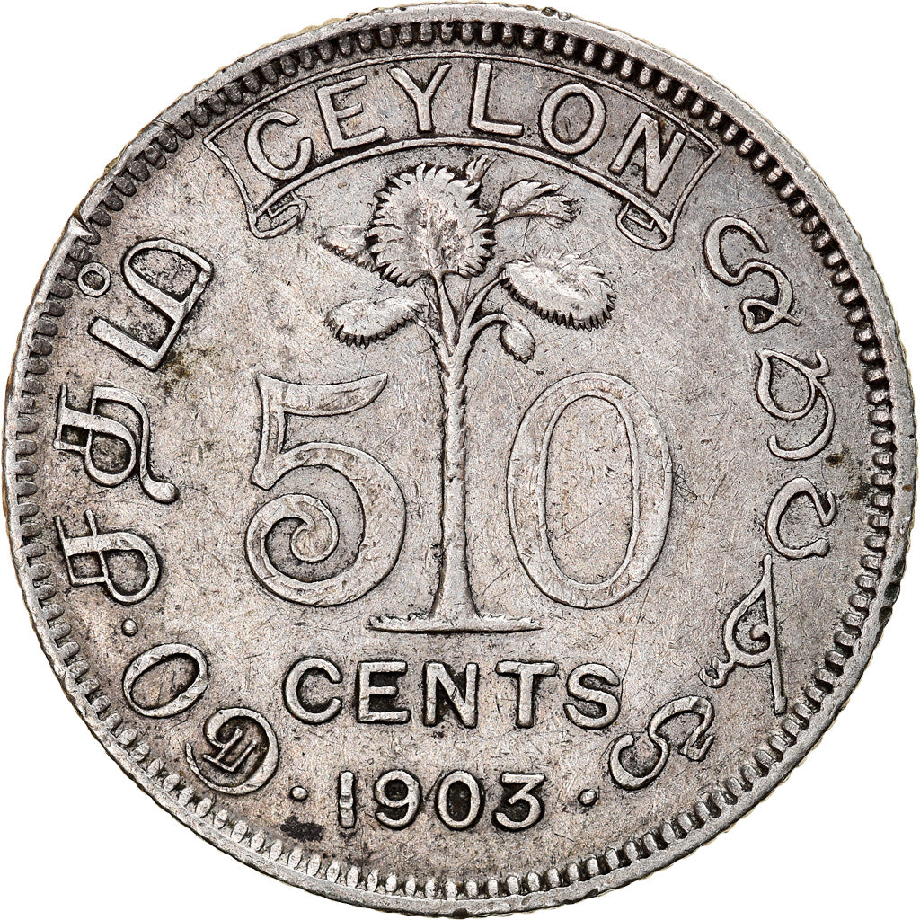 Coin, Ceylon, Edward VII, 50 Cents, 1903, EF(40-45), Silver, KM:99