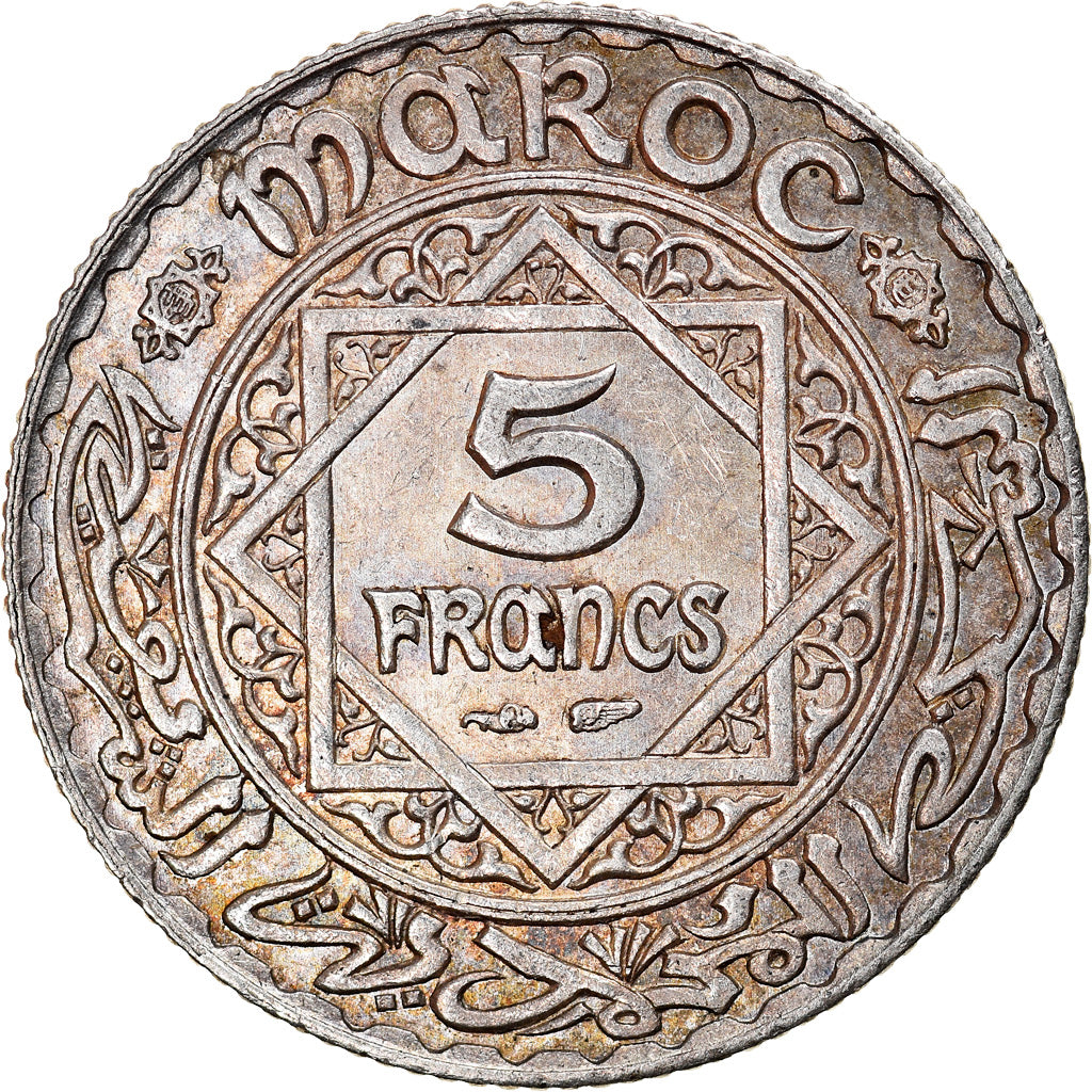 Coin, Morocco, Mohammed V, 5 Francs, 1933, Paris, AU(50-53), Silver, KM:37