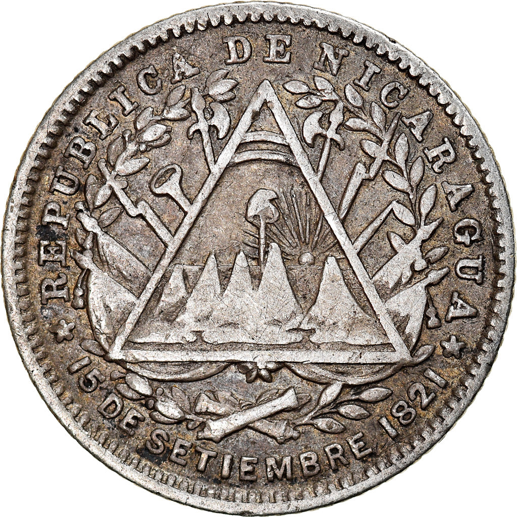 Monnaie, Nicaragua, 10 Centavos, 1887, Heaton, Birmingham, TTB, Argent, KM:6