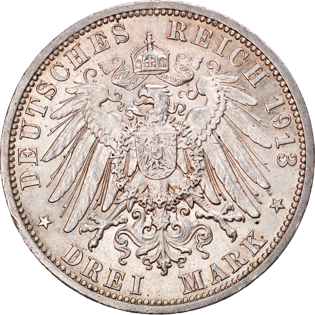 Coin, German States, PRUSSIA, Wilhelm II, 3 Mark, 1913, Berlin, AU(55-58)