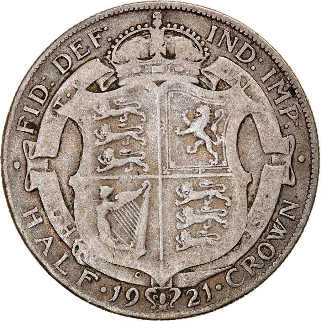 Coin, Great Britain, George V, 1/2 Crown, 1921, VF(20-25), Silver, KM:818.1a