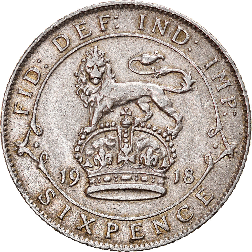 Coin, Great Britain, George V, 6 Pence, 1918, EF(40-45), Silver, KM:815
