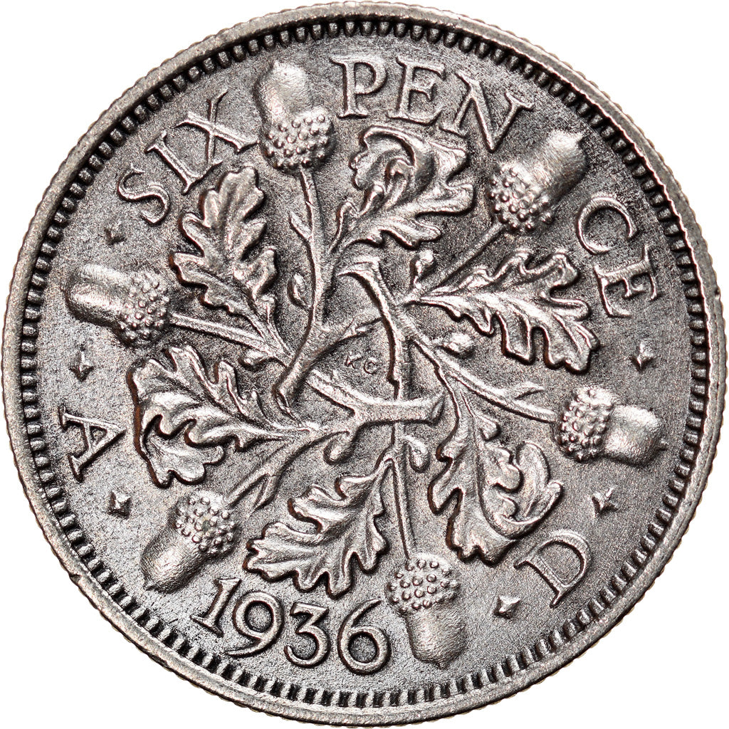 Coin, Great Britain, George V, 6 Pence, 1936, AU(50-53), Silver, KM:832