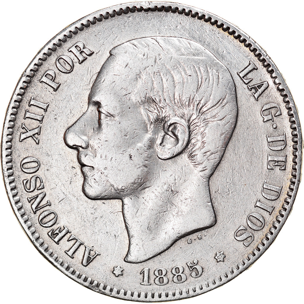 Coin, Spain, Alfonso XII, 5 Pesetas, 1885 (87), Madrid, VF(30-35), Silver