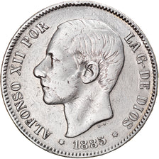 Munten, Spanje, Alfonso XII, 5 Pesetas, 1885 (87), Madrid, FR+, Zilver, KM:688