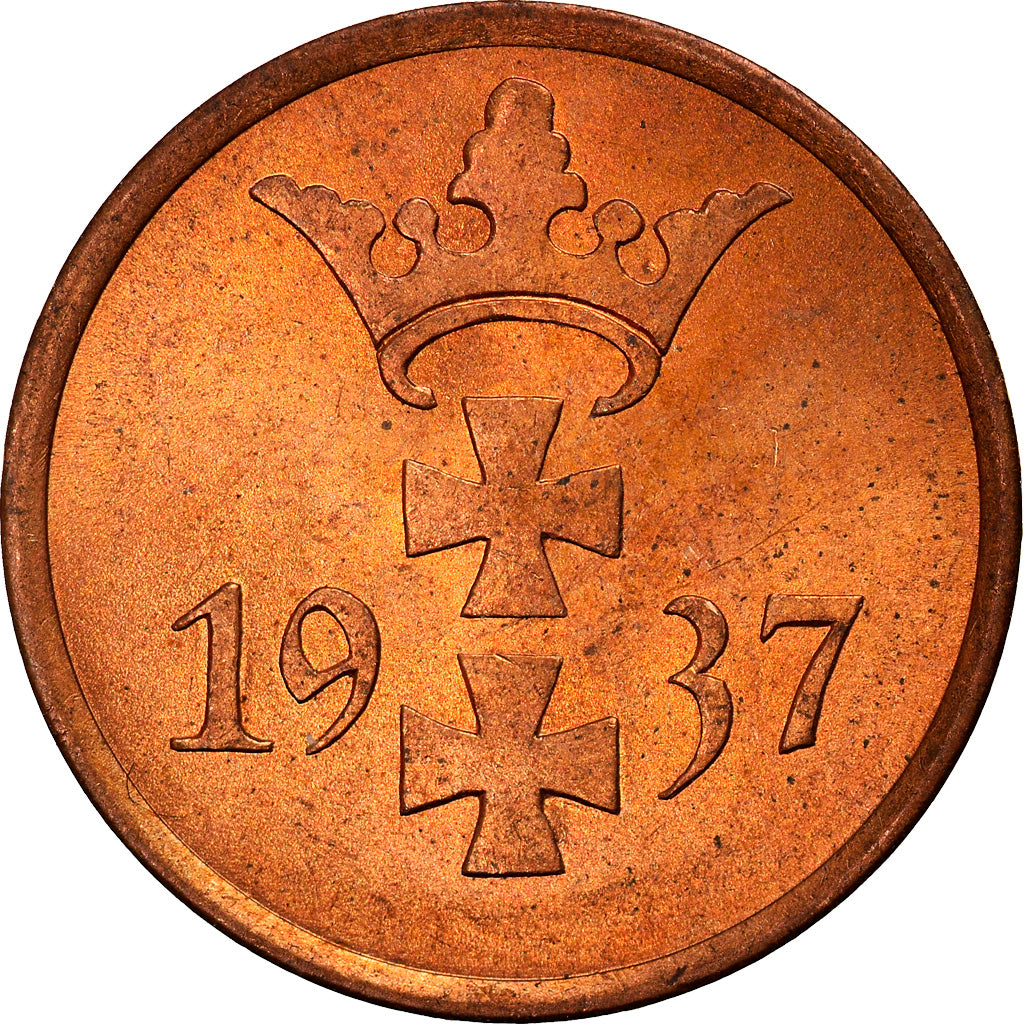 Coin, DANZIG, Pfennig, 1937, Warsaw, AU(55-58), Bronze, KM:140