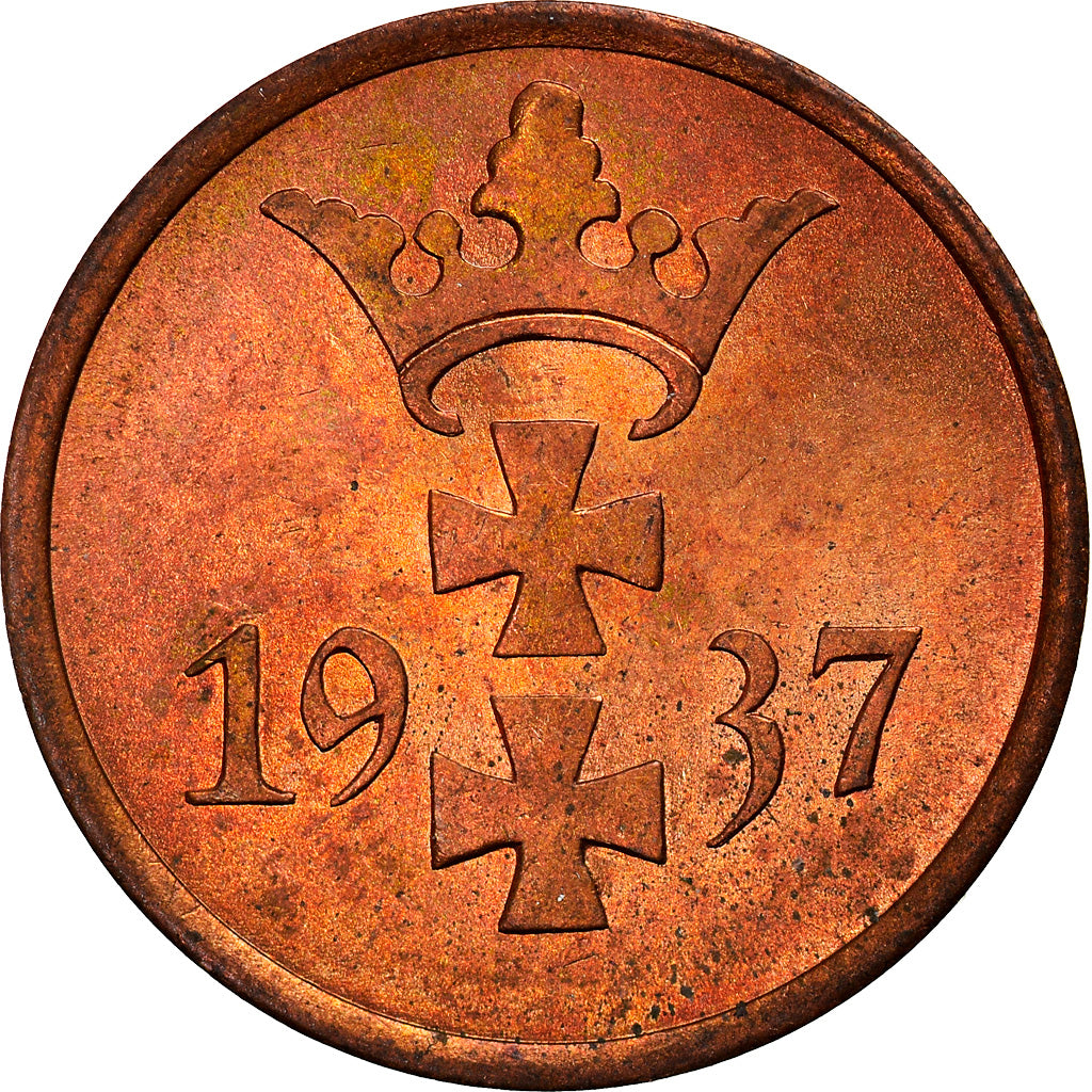 Coin, DANZIG, Pfennig, 1937, Warsaw, AU(55-58), Bronze, KM:140