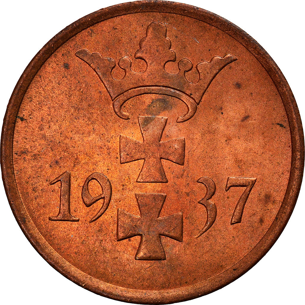 Coin, DANZIG, Pfennig, 1937, Warsaw, AU(55-58), Bronze, KM:140