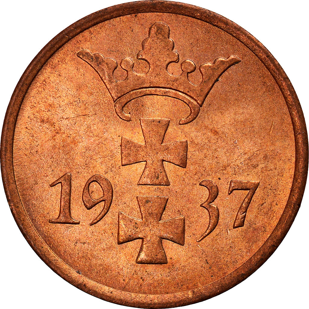Coin, DANZIG, Pfennig, 1937, Warsaw, AU(55-58), Bronze, KM:140