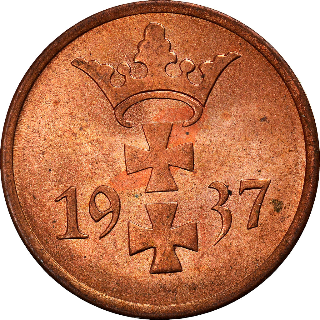 Coin, DANZIG, Pfennig, 1937, Warsaw, AU(55-58), Bronze, KM:140