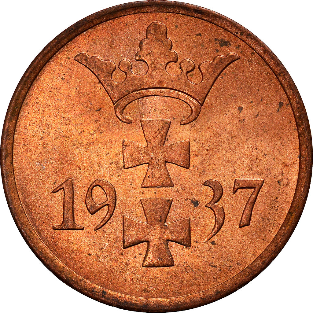 Coin, DANZIG, Pfennig, 1937, Warsaw, AU(55-58), Bronze, KM:140