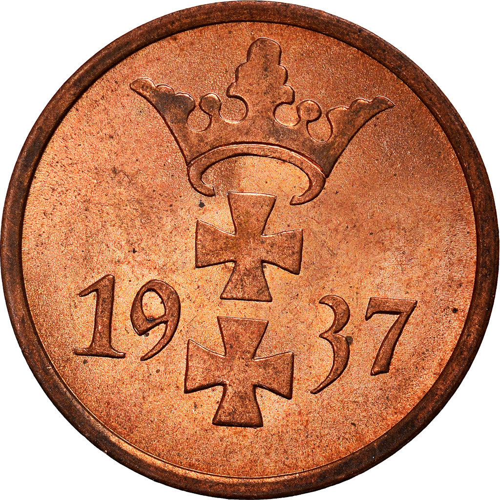 Coin, DANZIG, Pfennig, 1937, Warsaw, AU(55-58), Bronze, KM:140