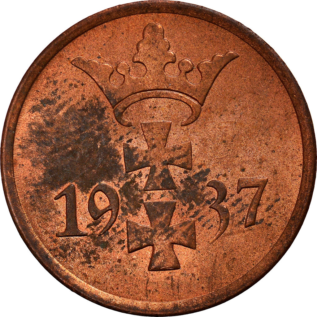 Coin, DANZIG, Pfennig, 1937, Warsaw, AU(55-58), Bronze, KM:140