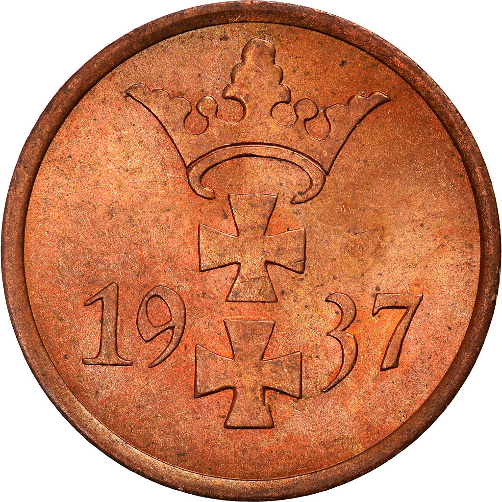 Coin, DANZIG, Pfennig, 1937, Warsaw, AU(55-58), Bronze, KM:140