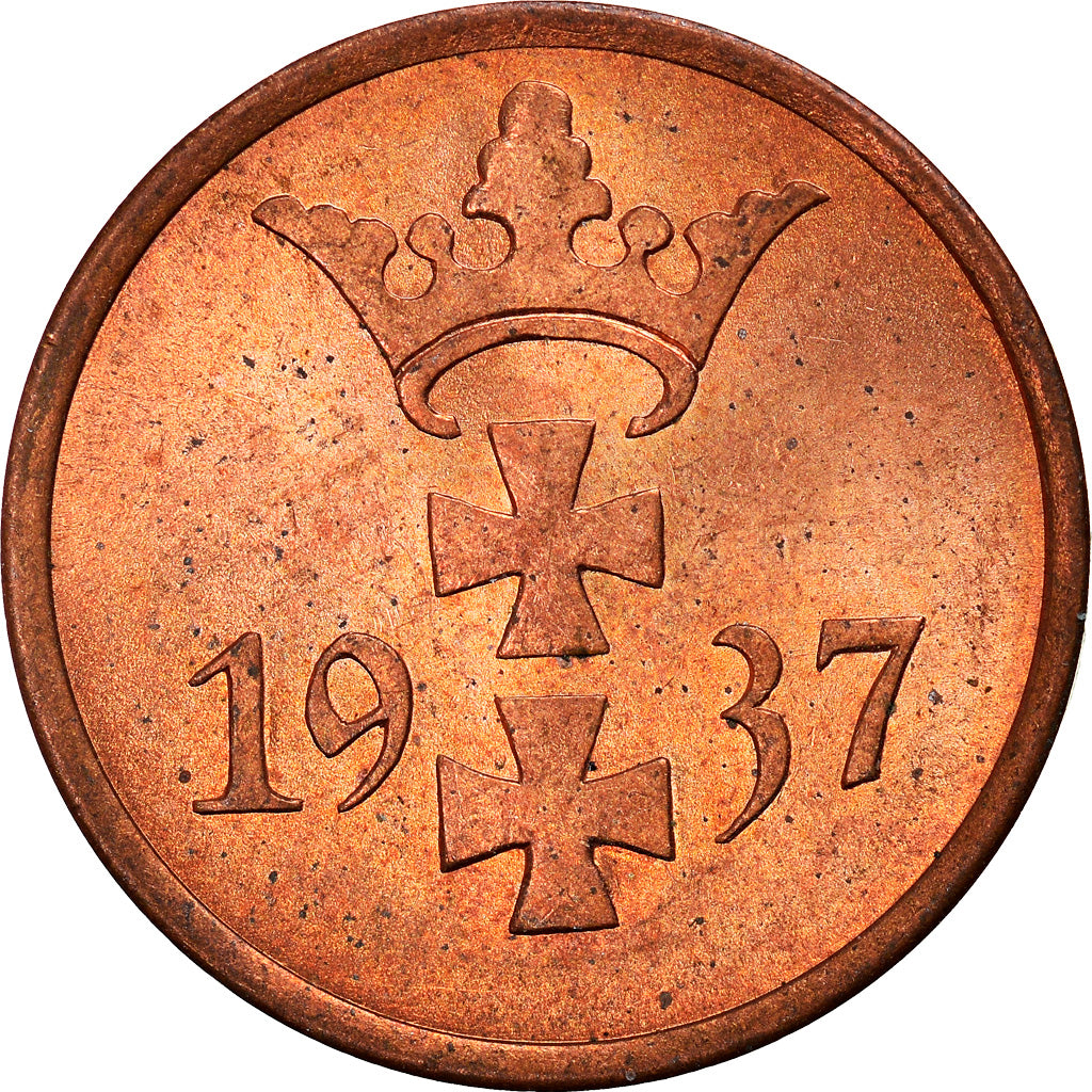 Coin, DANZIG, Pfennig, 1937, Warsaw, AU(55-58), Bronze, KM:140